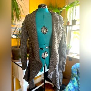 Gray Ya Las Angels tie sweater with Crochet detail